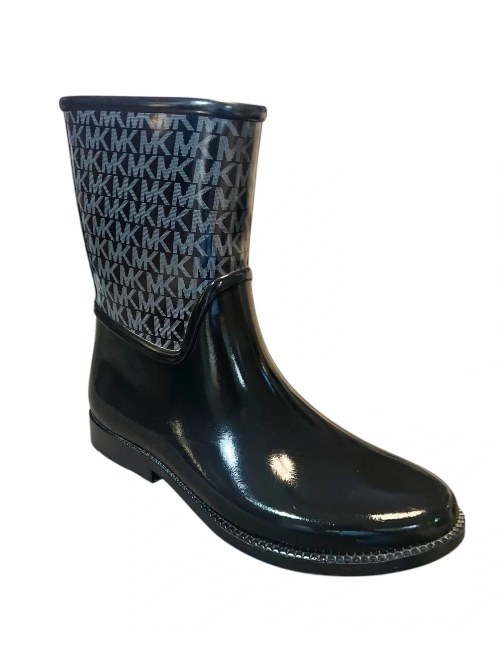 Michael Kors Black Gloss Logo Mid-Calf Rain Boot Sz 10